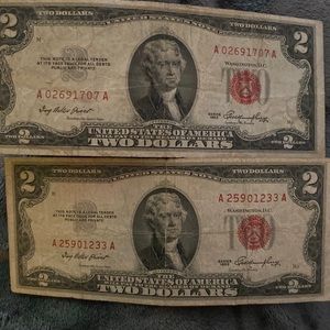 1953 $2 RED SEAL NOTE A02691707A & A25901233A 2  $2 RED SEAL NOTE’S